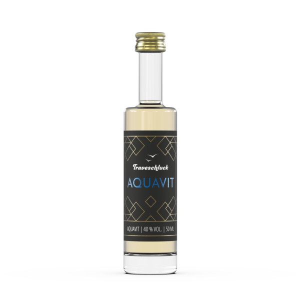 Traveschluck Aquavit in der praktischen 5cl Flasche zum Mitnehmen und als kleines Geschenk.